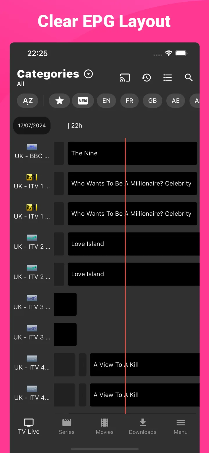 IPTV Expert mobile electronic program guide layout