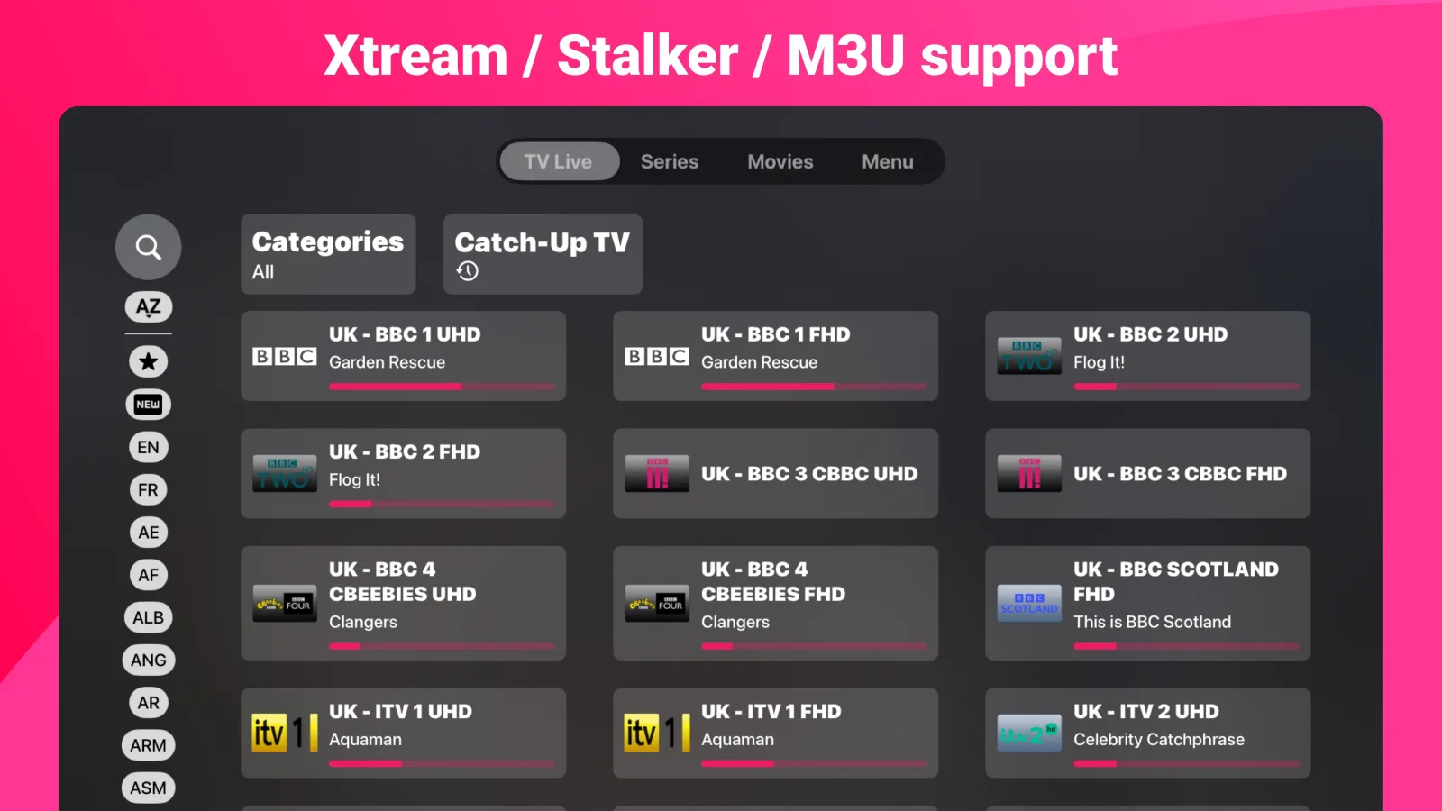 IPTV Expert television layout for live channels